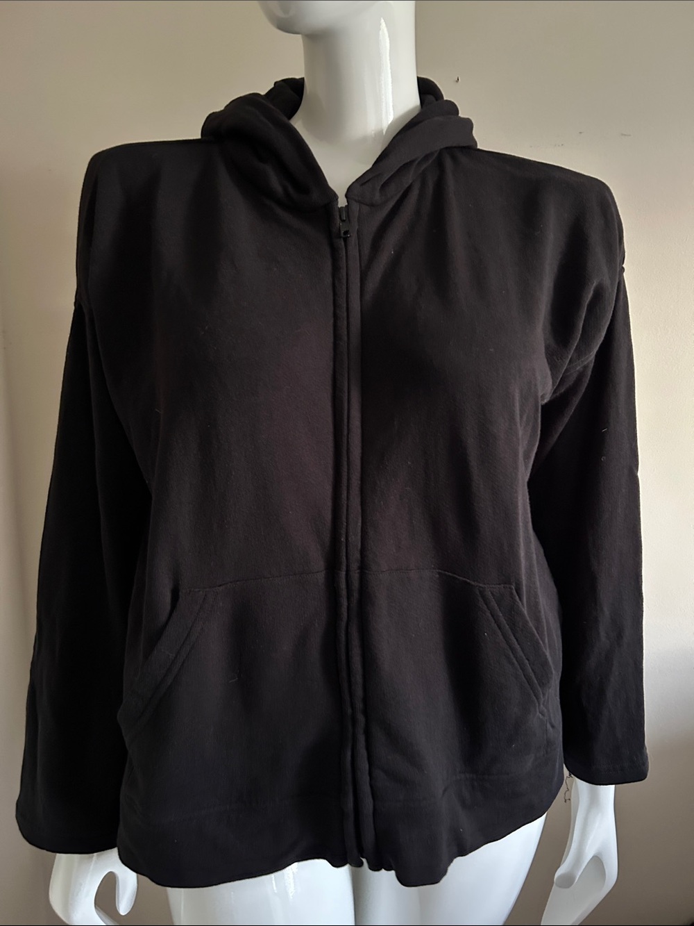 Eileen Fisher Black 100% Organic Cotton Terry Zip Up Jacket Slouchy Cozy